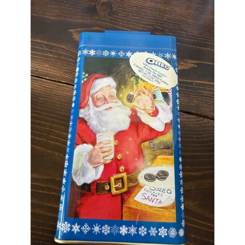 VTG 2005 Oreo Holiday Tin Santa Claus Milk Carton Shape Blue Christmas Sealed